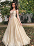 A Line Sweetheart Light Champagne Tulle Pleats Prom Dress LBQ3162